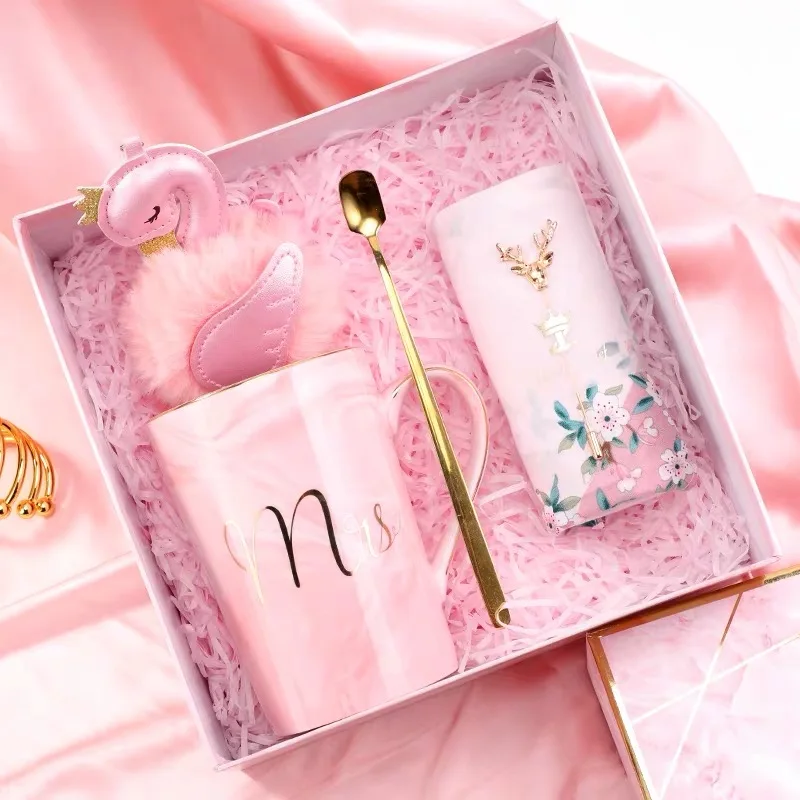 Pink set j Подарок подружки невесты для подруги бойфренда подарки на день рождения розовый синий керамическая чашка носовой платок Брошь год Свадьба возврат подарки - Цвет: Pink set j