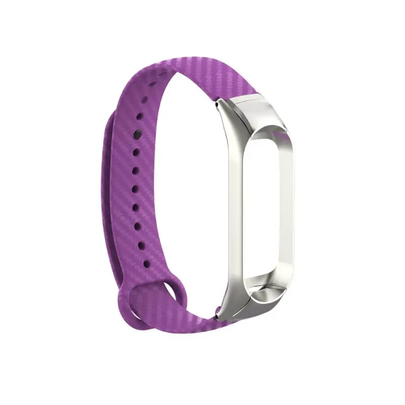 

Metal Frame Carbon Fiber Grain Replacement Silicone Strap Watch Band for xiaomi Mi Band 3 Bracelet X3UA