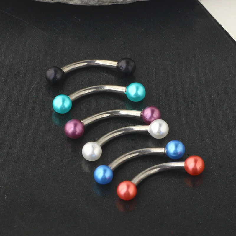 16G Stainless Steel Pearl Eyebrow Piercing Jewelry Helix Daith Earrings Lip Septum Ring Studs Banana Barbell Body Jewelry Kit