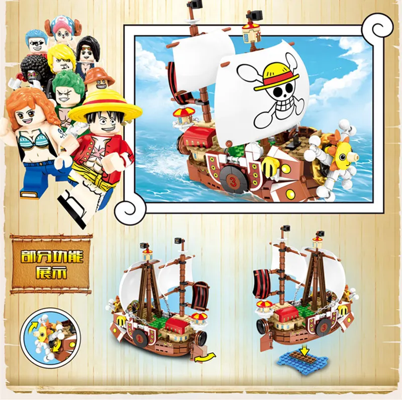 Najtaniej W magazynie SY6299 432 sztuk statek piracki seria filmów One Piece thousand sunny klocki klocki zabawki dla dzieci prezent na boże narodzenie
