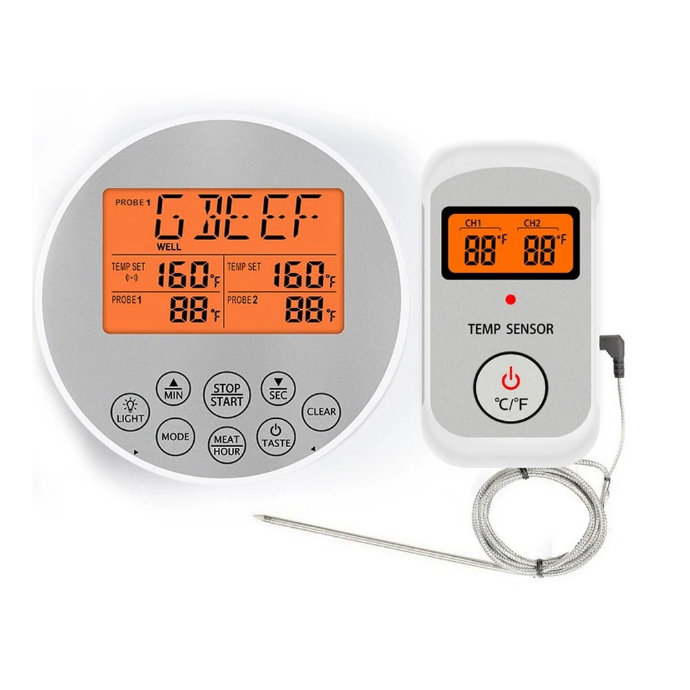 Wireless Dual Channel Thermometer LCD Display Backlight Waterproof Time