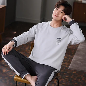 

Autumn Winter Men Pyjamas Cotton Long Sleeve Pajamas Set Casual Plus Size L-3XL Male Homewear Clothing