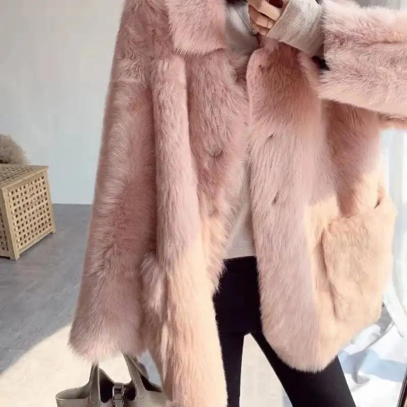 Heydress однотонное Женское зимнее теплое пальто из искусственного меха, куртка для девушек, элегантное женское пальто, модное пальто из овечьей шерсти, верхняя одежда - Цвет: PK