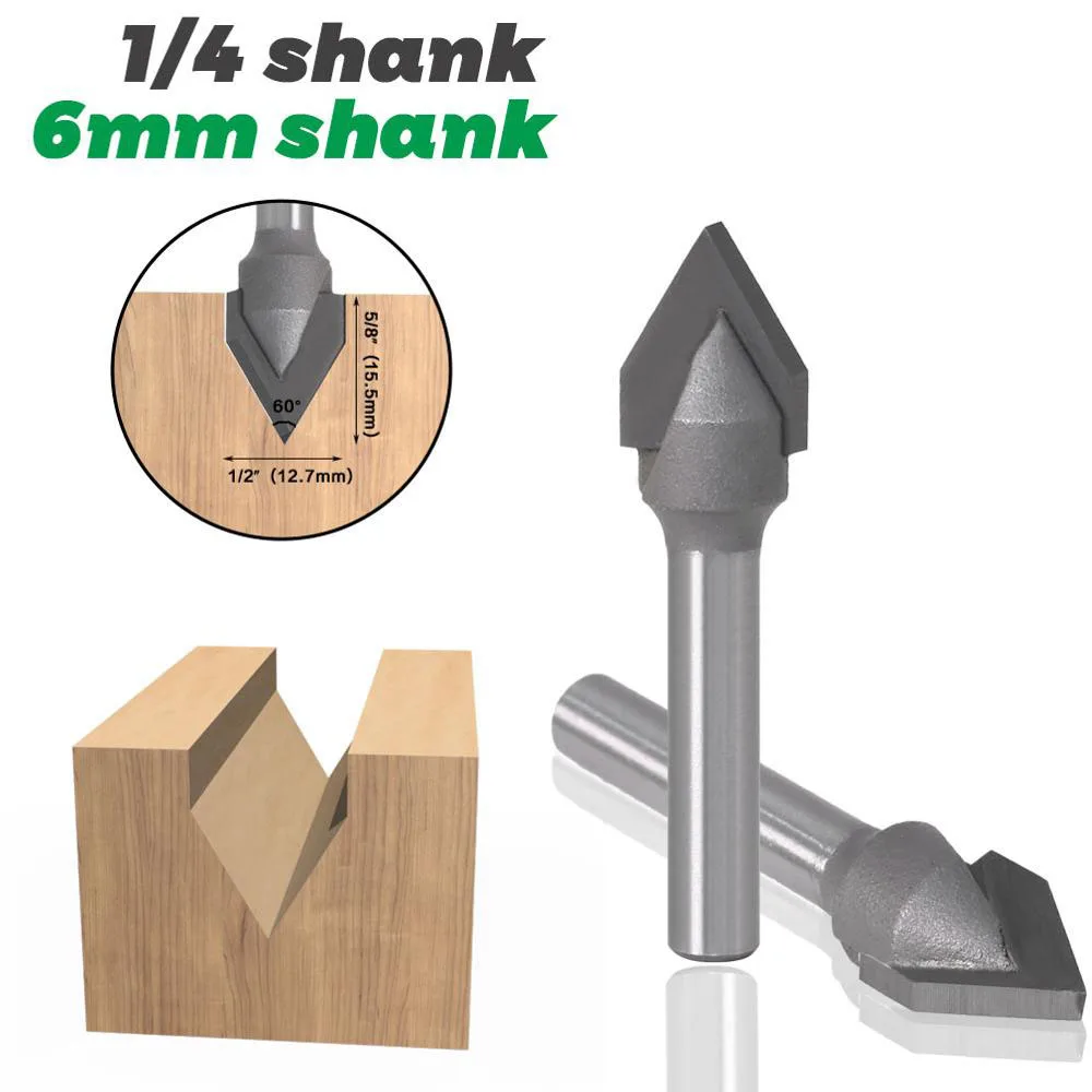 

1PC 1/4" 6.35MM 6MM Shank Milling Cutter Wood Carving 60 Degree V Bit CNC Solid Carbide End Mill 3D Router Bits for Woodworking