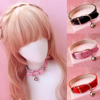 Sweet PU Leather Small Bell Choker Necklace Punk Style Women Torques Women Gothic Club Cross Jewelry Necklace