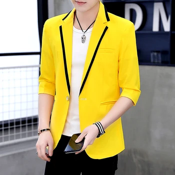 

Korean Style Club Men's Blazers Jackets Short 3/4 Sleeve Coat One Button Slim Fit Coats Candy Color Casual Outwear C79