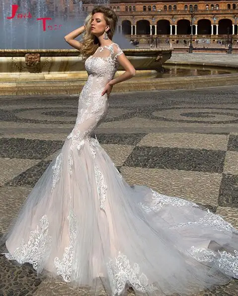 Свадебные платья Vestido De Noiva Sereia с коротким рукавом и аппликацией на пуговицах Свадебные платья Интернет-магазин Китай - Цвет: picture color