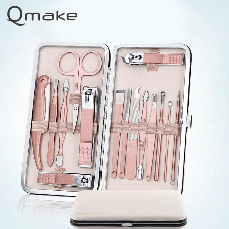 

Stainless Steel Nail Clippers Manicure Tool Pedicure Sets 15 Piece Trimmer Nipper Scraper Scissors With Button Lock Case