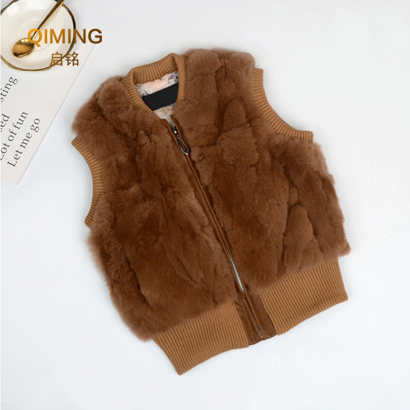 Autumn Winter Fur Vest Ladies Fur Coat Woman Vest Children Short Rex Rabbit Fur Womens Tops And Blouses Boys Girls Parent-child