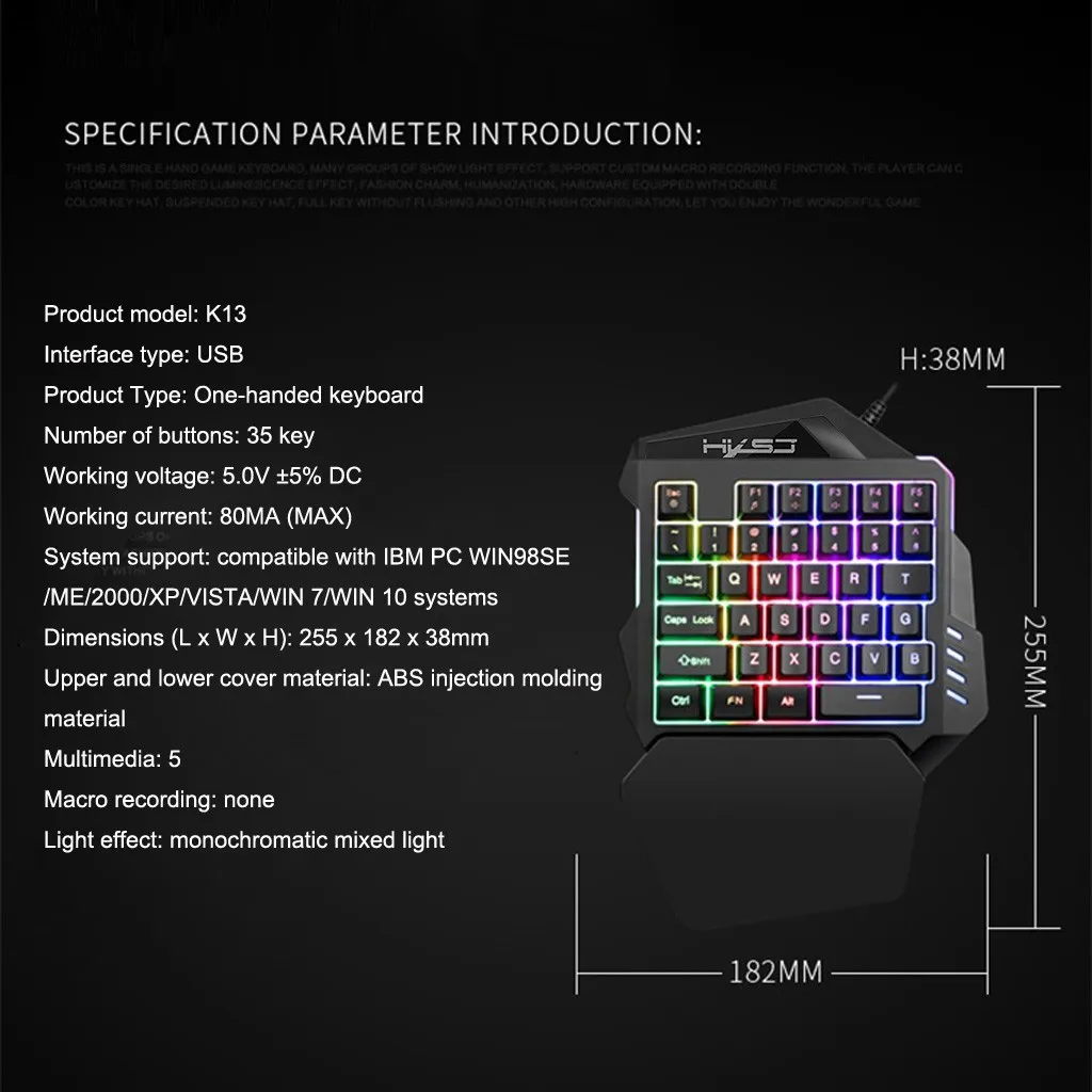 Проводная игровая клавиатура 20 # K13 с 35 клавишами светодиодный Usb подсветкой