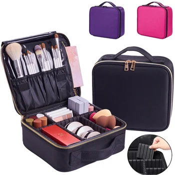 

MINI Oxford Waterproof Upgraded Version Cosmetic Case with Adjustable Divider for Women Beauty Brush Organizer Makeup Bag