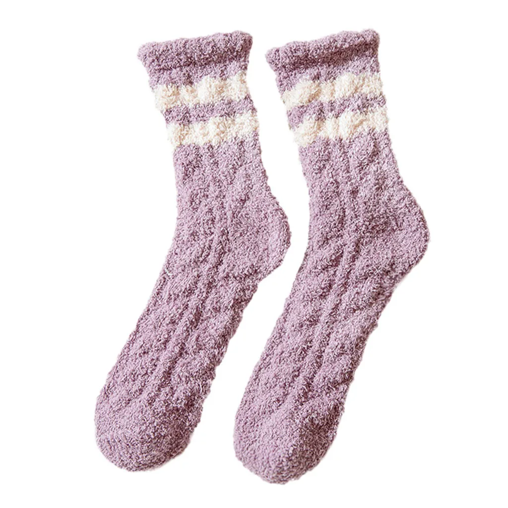 Womail носки из кораллового флиса для женщин, 1 пара, удобные теплые носки в полоску для женщин,, толстые зимние носки
