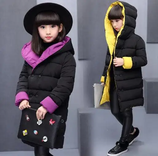 Girls Winter Coat new Children Solid Long Both Sides Wear cotton-padded jacket Kids Hooded Parka Girl Clothing Outwears