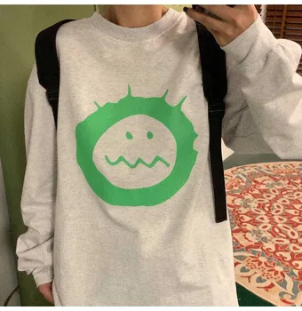 

NiceMix Cotton women T-shirt funny print kpop round neck long-sleeved ladies top Harajuku large size clothes winter bottoming pu