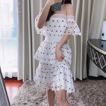 

woman white lace dress off shoulder dresses 2020 summer