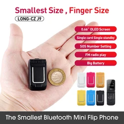 UNIWA – mini téléphone portable J9, sans fil, Bluetooth, appel FM, voix magique, mains libres, écouteurs pour enfants, clapet, bouton poussoir 