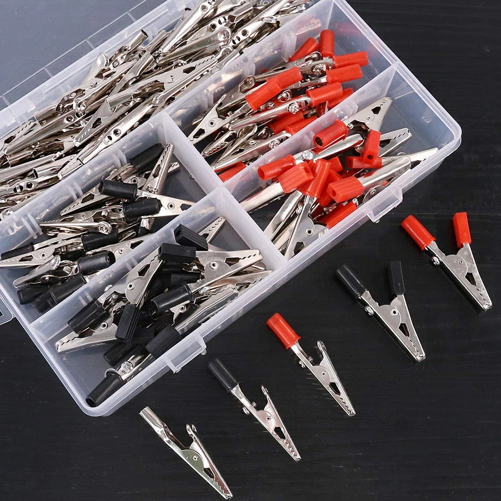 Alligator Clips Test Probes 100pcs/box 50mm Plastic Test Probe Metal Alligator Clip Connector Battery Socket Clip Three Sizes