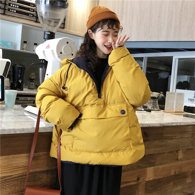 Японский Каваи Harajuku для девочек негабаритных парки с капюшоном женские мягкие короткие куртки зимние теплые милые пуловеры пальто M3088