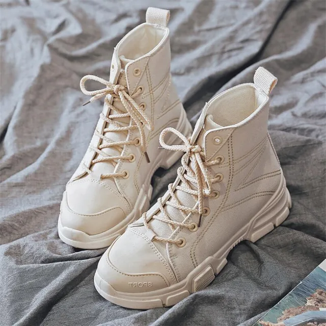 US $16.80 Canvas boots female 2019 new autumn and winter wild British wind female hightop lace boots women s