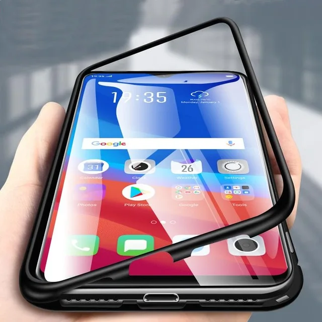 Magnetic Flip Case For Oppo F9 Pro R17 R17Pro A7 A5 A3s Case 360 Metal Frame Tempered Back Cover For OPPO Realme 3 Pro Coque