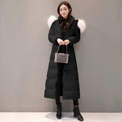 Splice fur Black Tcyeek бренд большой Лисий Мех утка пуховик женские зимние длинные пальто белый утиный пух пальто Abrigos одежда женская Hiver 71209 - Цвет: Splice fur Black
