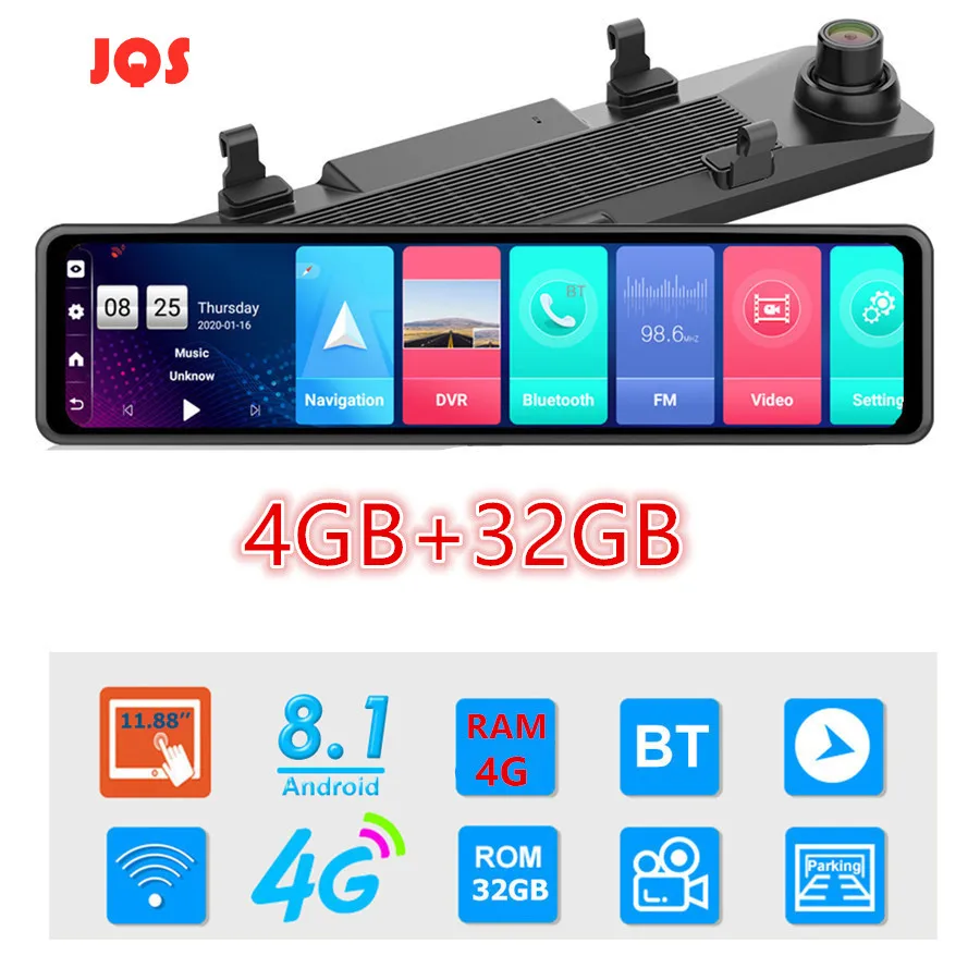 12-дюймовый автомобильный Зеркало заднего вида авто Регистраторы 4G Android 8 1 зеркало