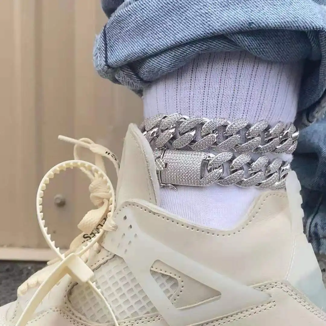 20cm Luxurious Metal Cuba Anklet Woman Fashion Hip hop Full Rhinestone