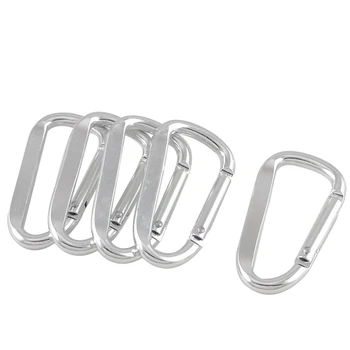 

5 Pcs Silver Tone D Shaped Aluminum Alloy Carabiner Hook Keychain
