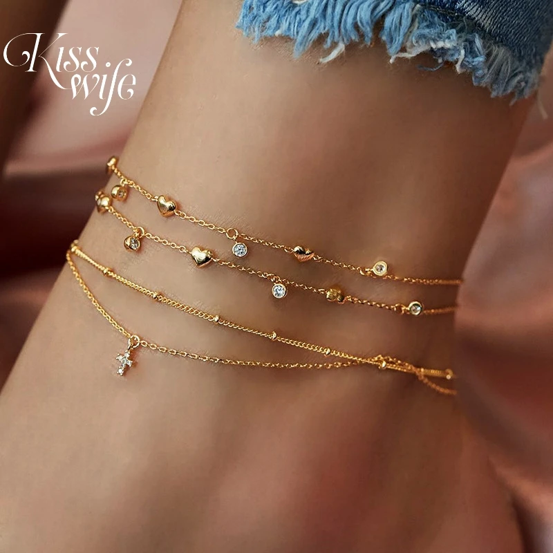 KISSWIFE Bohemian Love Cross Anklets Crystal Multi-layer Anklet for Women Foot Leg Beach Anklet Jewelry KISSWIFE Bohemian Love Cross Anklets Crystal Multi-layer Anklet for Women Foot Leg Beach Anklet Jewelry