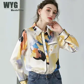 

Hand Painting 100% Real Silk Blouses and Shirts 2020 Spring New Uniqye Paris Blogger Fashion Style Long Sleeve Elegant Tops