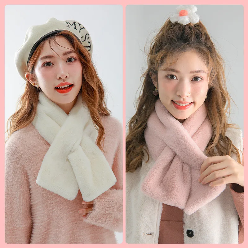 

2023 New Fashion Imitation Fur Plush Scarf Women's Sweet And Soft Autumn And Winter Solid Color Warm Rabbit Hair Scarf