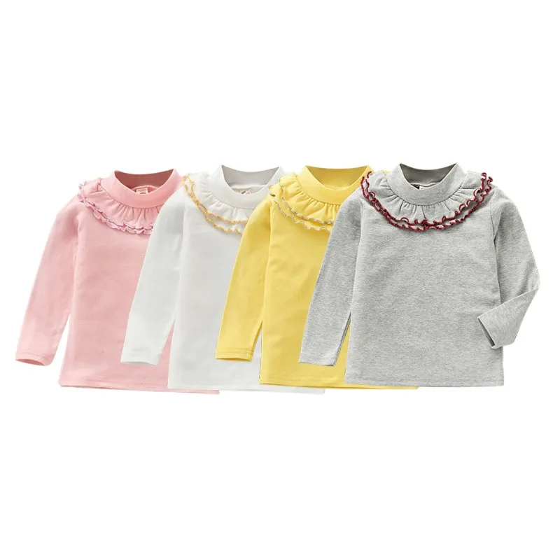 Baby Girl Kids Blouses Long Sleeves Solid Color Doll Collar T-Shirt Top Bottom