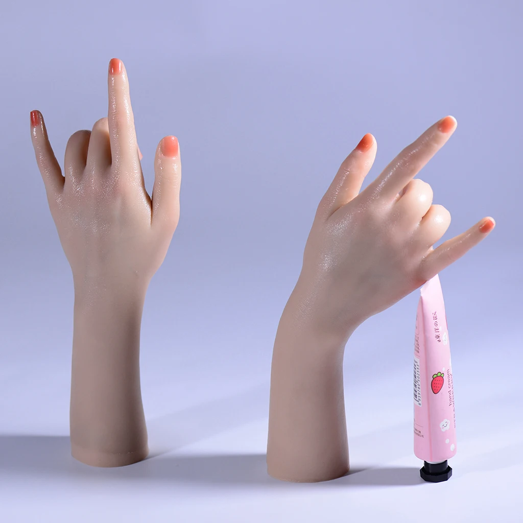 2 Pieces Professional Flexible Silicone Female Mannequin Model Hand Nail Art Practice Manicure Training Jewelry Display Holder