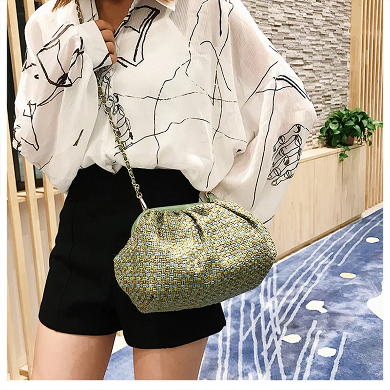 Fashion Women Knitting Bag Female Winter Casual Chain Shoulder Bag Brand Luxury Designer Handbag High Quality England