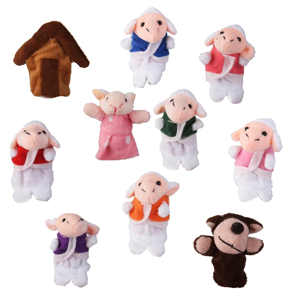 10pcs Baby Kids Plush Finger Puppets Toys Fairy Wolf and Seven Little Goats