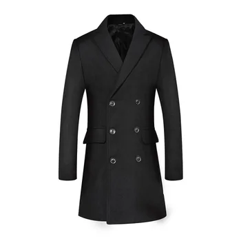 

2020 Autumn Simple Wool Coat Male New Solid Color Wool Blends Overcoat Fashion Double Breasted Mid Length Overcoat Erkek Mont