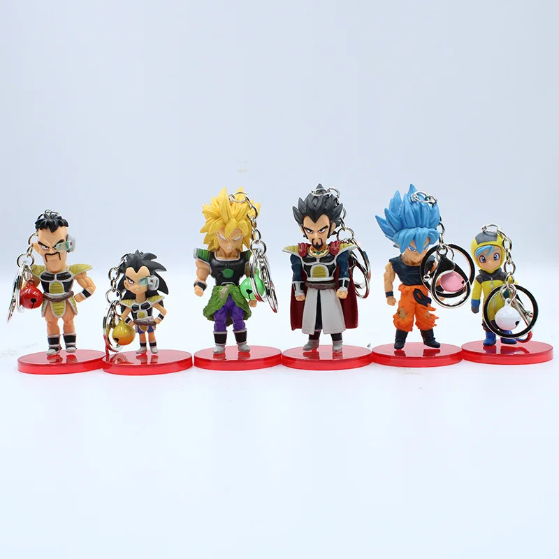 2020 New Dragon Ball Keychain Monkey King Blue Hair Super Saiyan Broly Hand-made Model Doll Bell Keychains Pendant Set of 6 |
