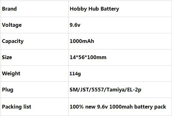 9.6V 1000MAH