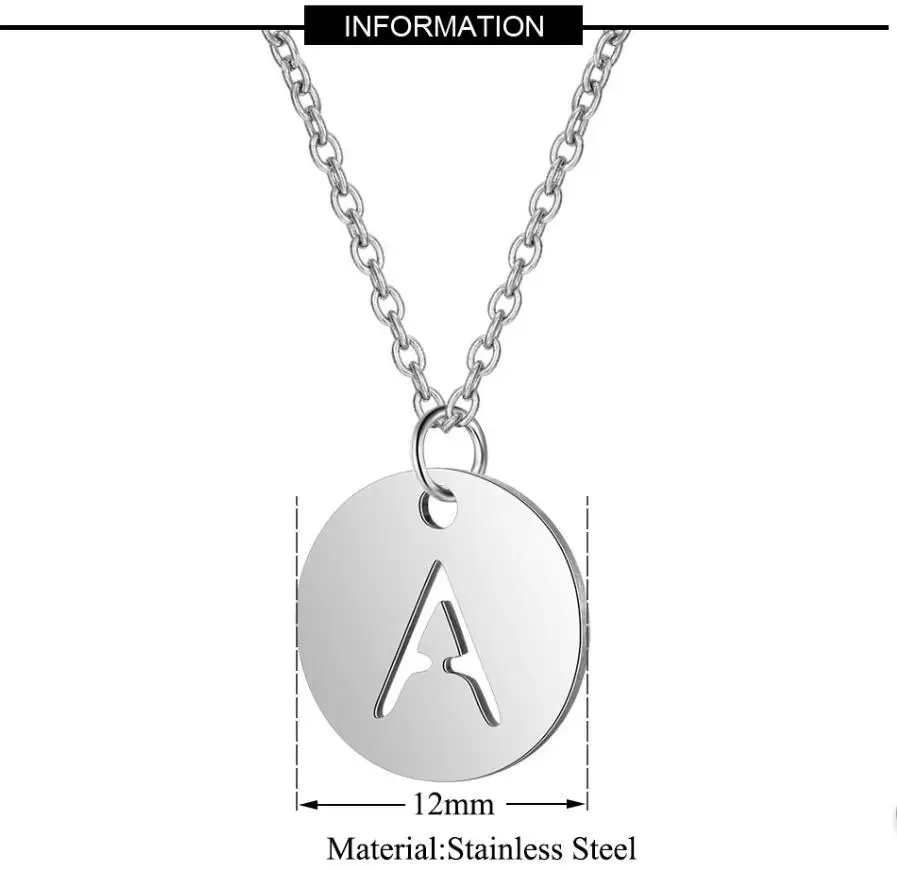 3Pcs/Lot A-Z 26 Initials Name Necklace 12mm Round Pendant Letter Alphabets Necklace  Stainless Steel Femme Choker gift for Women