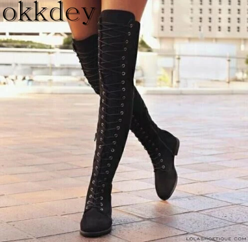 

Woman shoes New hot fashion solid color large size lace suede over the knee boots flat round head wedge female female boots a128