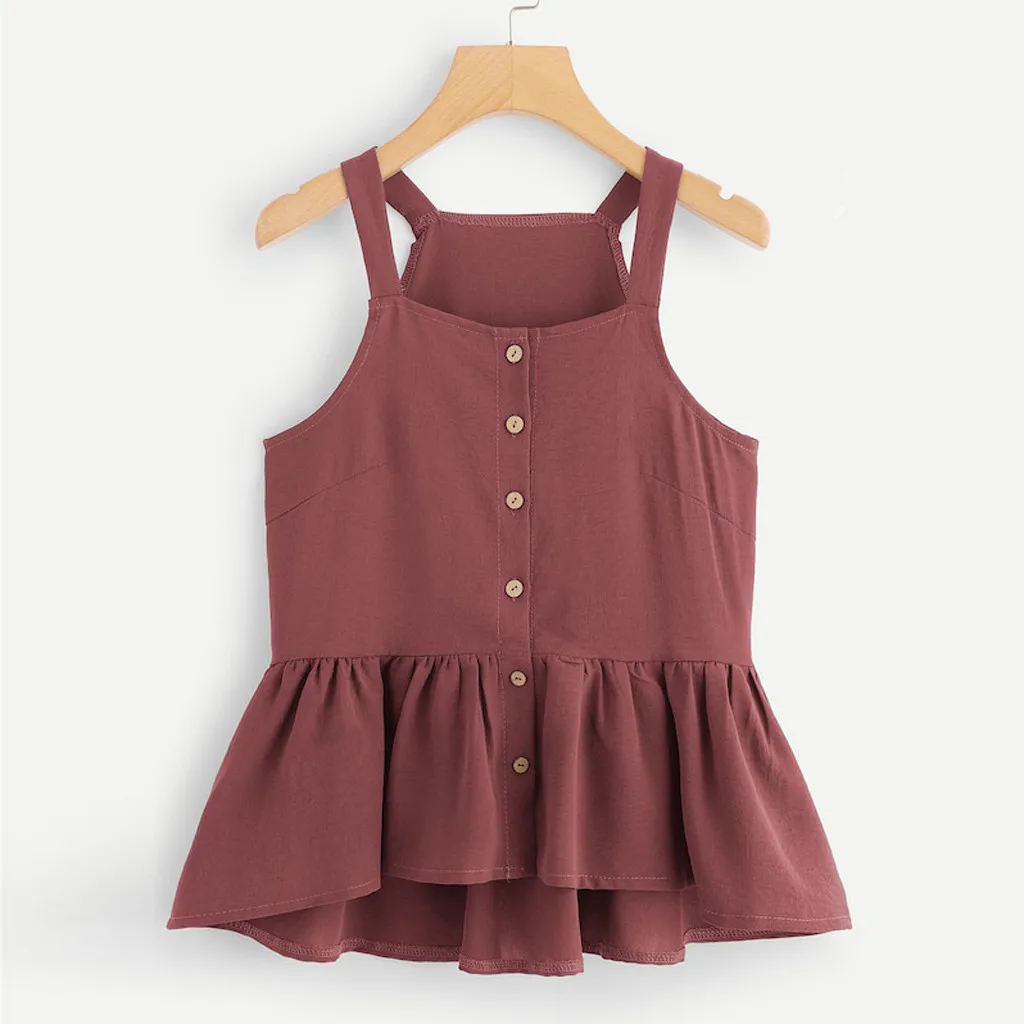 Sleeveless Crop Tops Women Button Tank Top Breasted Ruffle Hem Casual Camis Single Sexy Beach Female Blouse Ropa Mujer 2021 | Женская