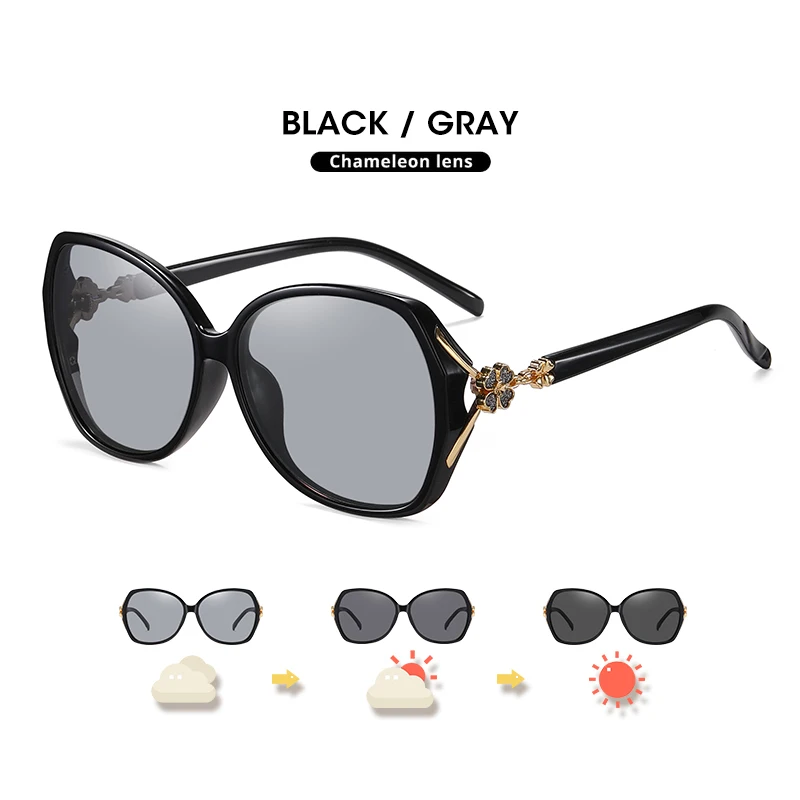 LIOUMO Elegant Women Sunglasses Photochromic Glasses Polarized Lady Fashion Oversized Eyewear Flower Temples gafas de sol mujer big cat eye sunglasses Sunglasses