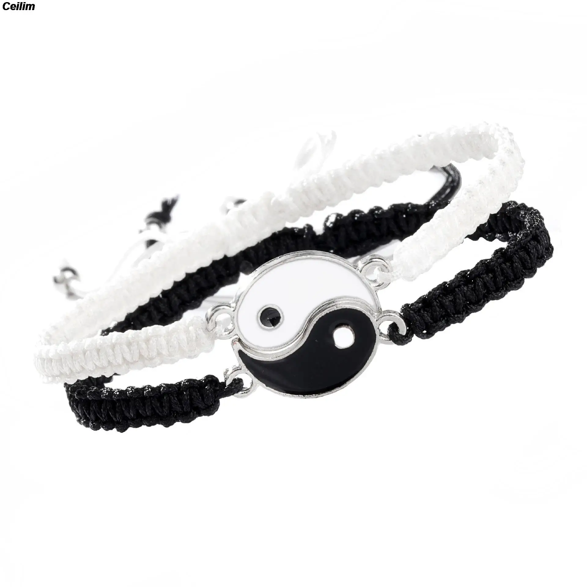 Браслеты для пар Tai Chi Yin Yang, подвеска из сплава, регулируемый плетеный браслет-цепочка, подходящие браслеты для влюбленных, регулируемое ожерелье
