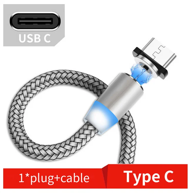 Silver for Type C Магнитный Micro USB кабель Olaf 2 м для iPhone, samsung, Xiaomi, huawei, зарядный кабель USBType C, Магнитный зарядный провод - Цвет: Silver for Type C