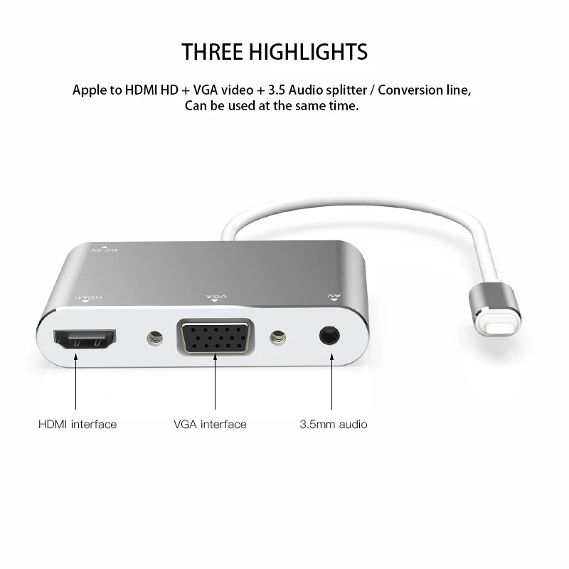 Для телефона Apple к HDMI подключение Lightning к Hdmi Vga два-в-одном конвертер