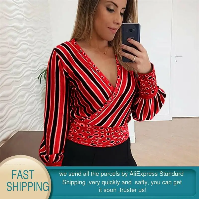 Женская шифоновая блузка в полоску с длинным рукавом и V образным вырезом|Блузки|