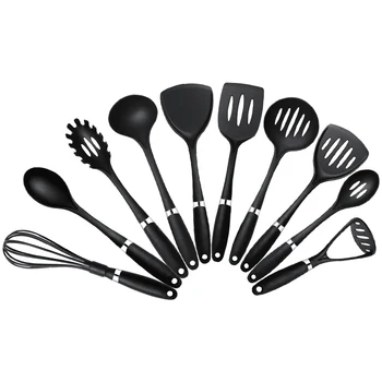 

10PCS Cooking Tools Set High Temperature Resistant Nylon Kitchenware Shovel Turners Kit Black Cookware Utensils Kitchen Supplies