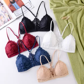 

EFINNY Women Bras Sexy Lace Tube Tops Breathable Padded Lingeries Underwear Front Buckle Bra