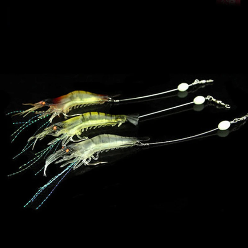 

FeelFun 3pcs/lot Shrimp Soft Fishing Lure 95mm 6.5g Artificial Bait With Luminous Bead Swivels Hook Lifelike Shrimp Lure