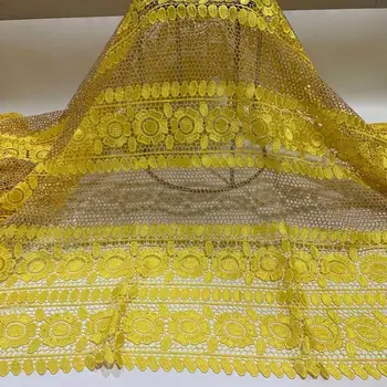 

Fashion Yellow guipure material nice wedding/party African water soluble lace fabric for lady dress ZQW108(5yards/lot)